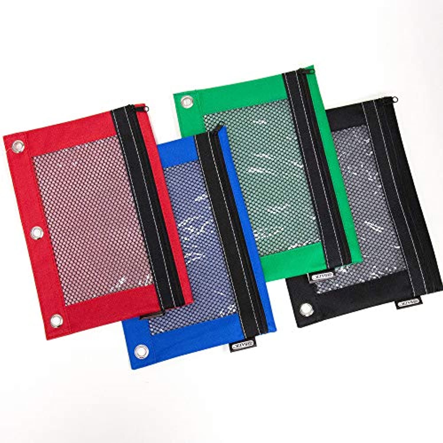 Zipper Pencil Pouch w/ Mesh Window Fit 3-Ring Binder in Assorted Colors.