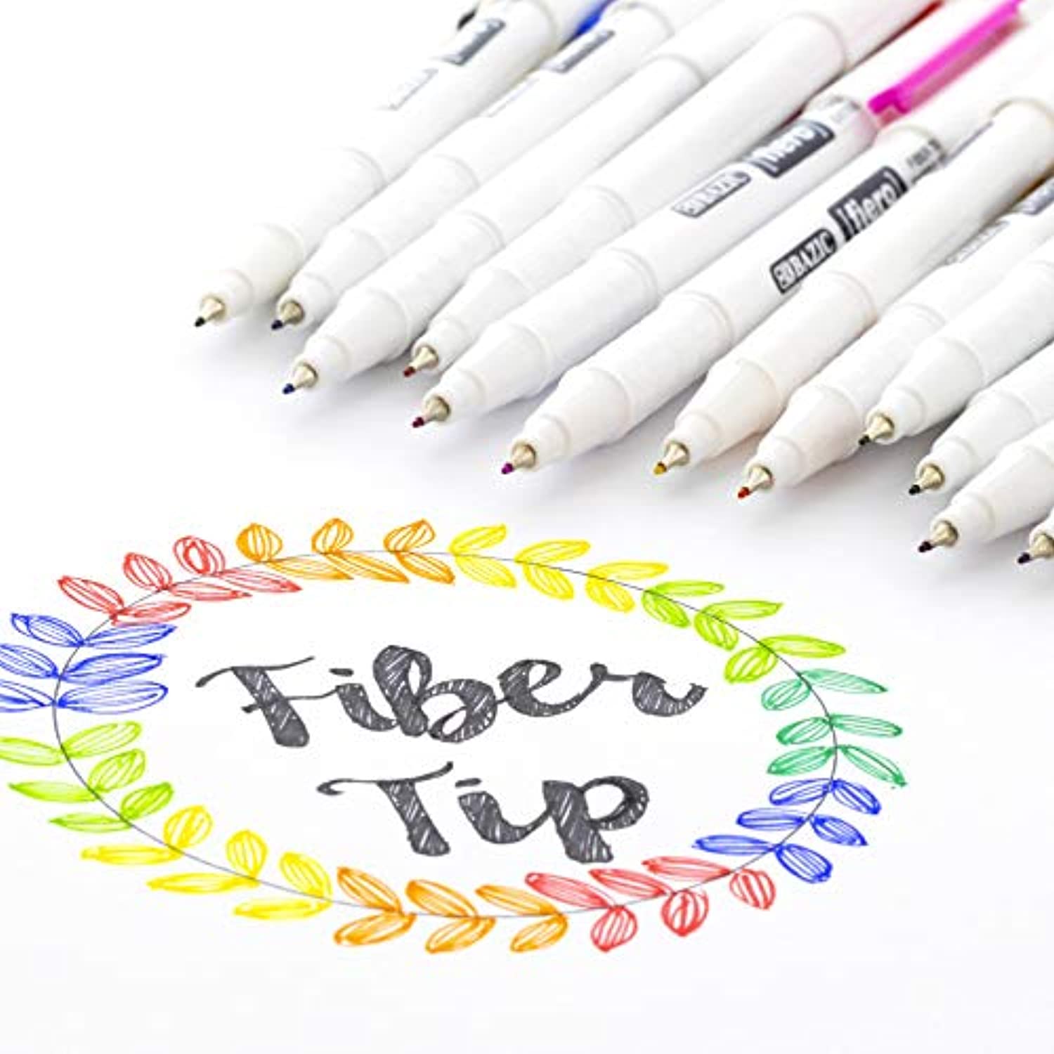 BAZIC 12 Color Fiero Fiber Tip Fineliner Pen, Extra Fine Point Pens, Strong Metal Clip, Smooth Writing Tools for Office Teacher, 1-Pack.