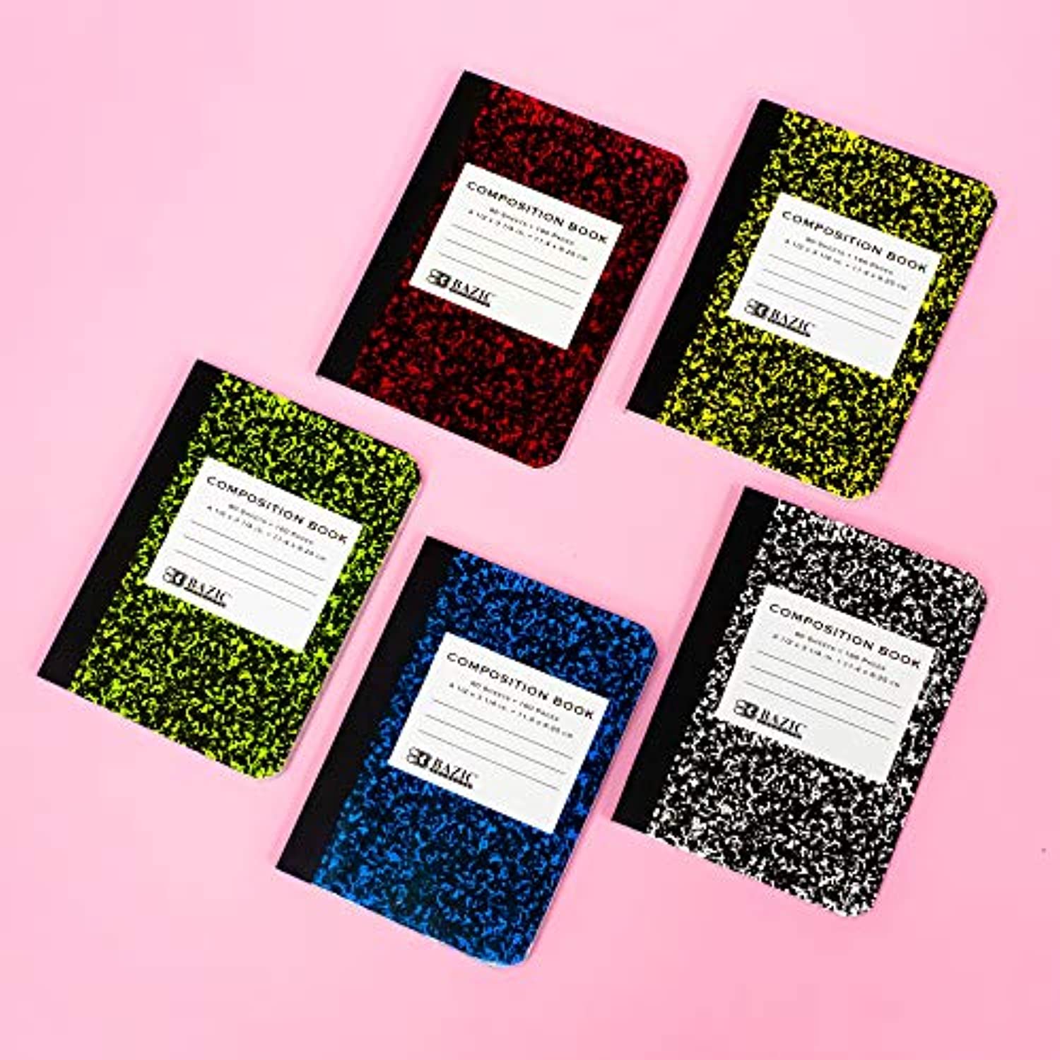 BAZIC 80 Sheets 4.5" x 3.25" Mini Marble Composition Book, Assorted Color Comp Books Memo Notebook with Lined Paper, Home School Office Supplies (2/Pack, 24-Pack) (Total 48 Books).