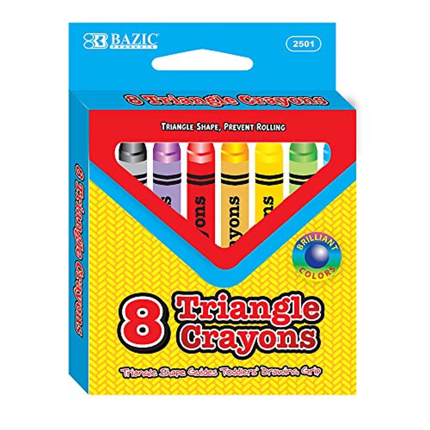 BAZIC 8 Colors Premium Jumbo Triangle Crayons, Coloring Set, Assorted Color School Art Gift for Kids Artist, 1-Pack.