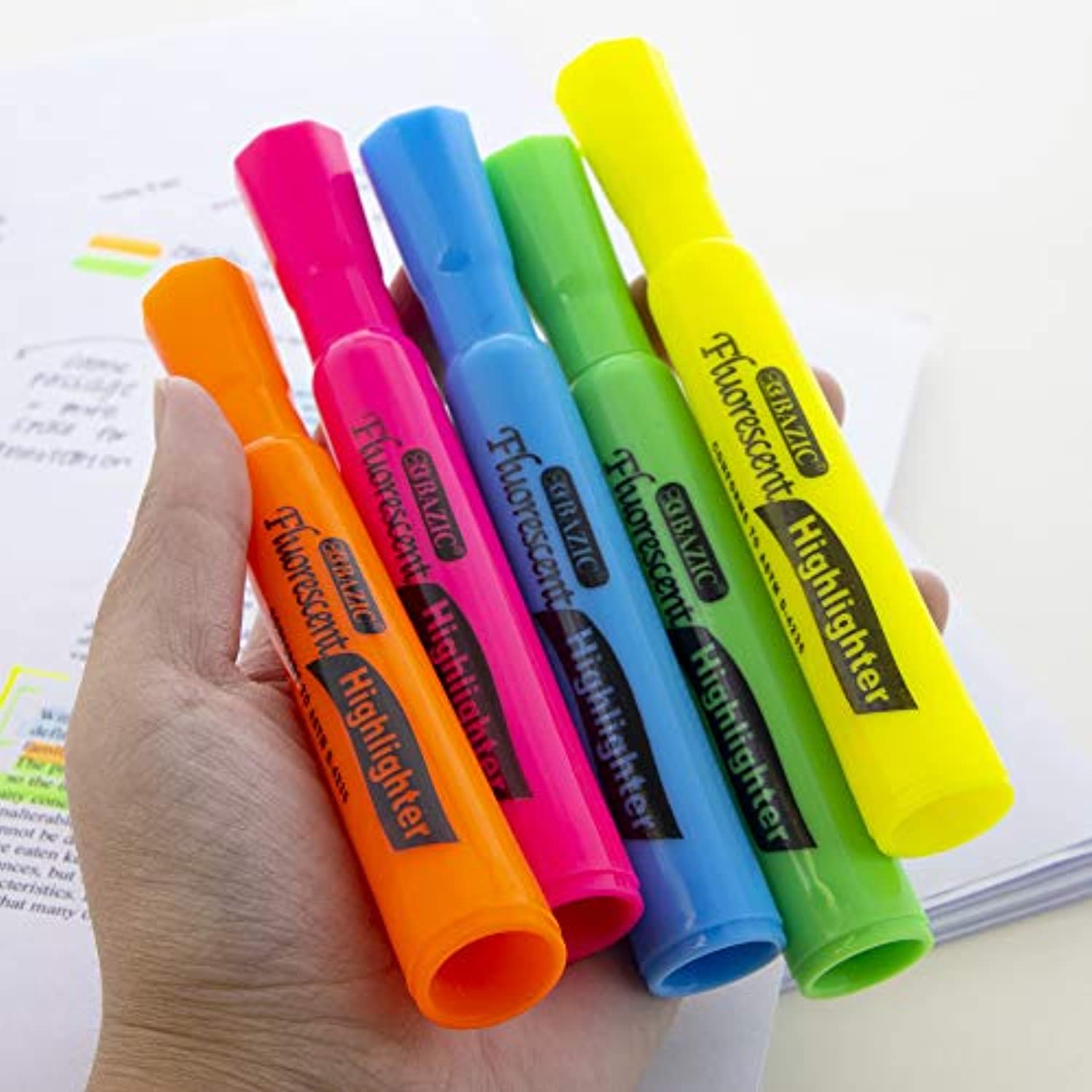 Assorted Colors Desk Style Neon Highlighters, Unscented Quick Dry (3/Pack)