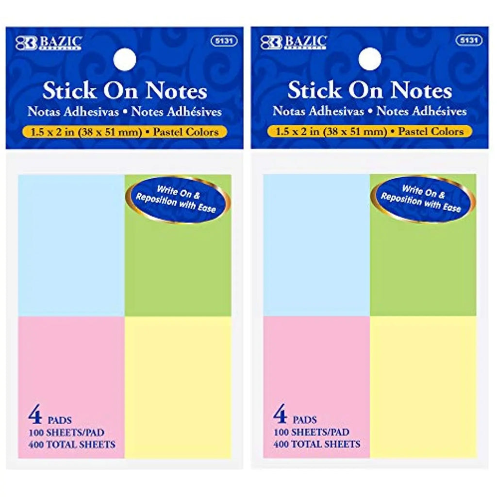 Stick On Notes 100 Ct. 1.5" X 2" (4/Pack).