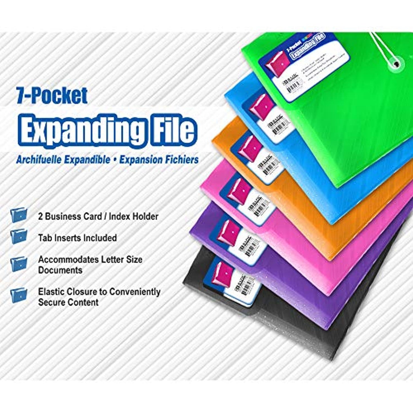 BAZIC Translucent 7 Pocket Divider Letter Size Poly Expanding File, Document Holder Files Wallet Plastic Envelope Folders, Elastic Band Closure, Office Home Organize - Assorted Color, 12-Pack.