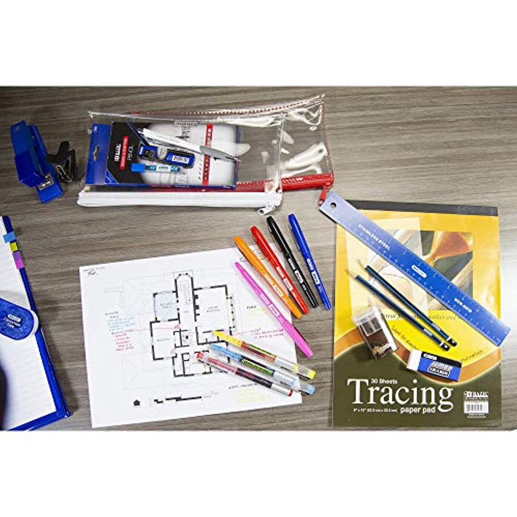 BAZIC 11" x 5" Clear Pencil Pouch, Bulk Stationery Pouch Zipper Pen Invoice Pouches Bag Case for Student School Supplies Office College Cosmetics Travel, Assorted Color, 6-Pack.