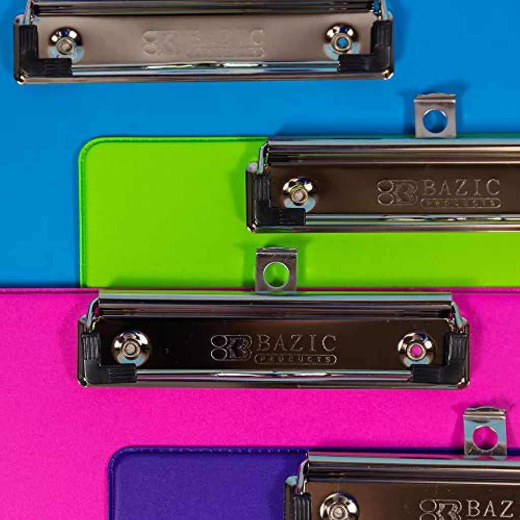 Bright Color PVC Standard Clipboard Low Profile Clip, A4 Letter Size, Business Office School Teacher Student College, Assorted 4 Colors, 4-Pack.