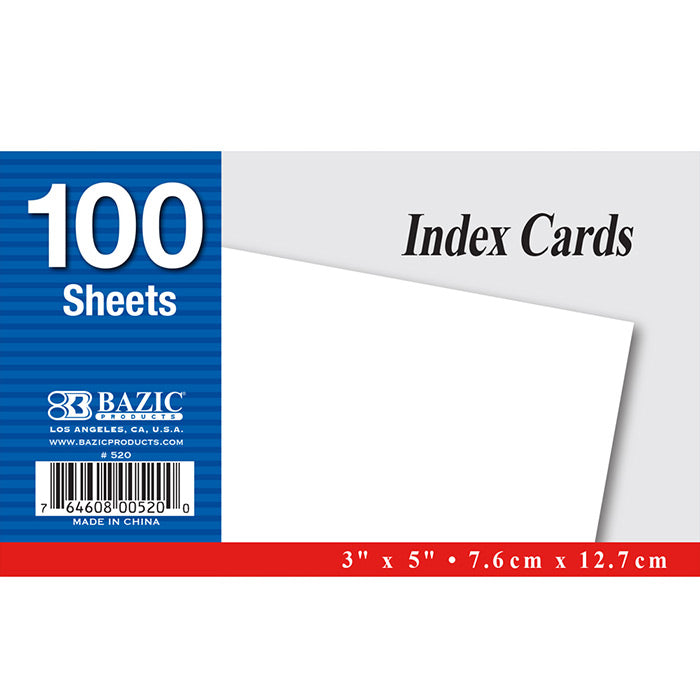 INDEX CARD 100-Cards UNRULED 3 in x 5 in | White