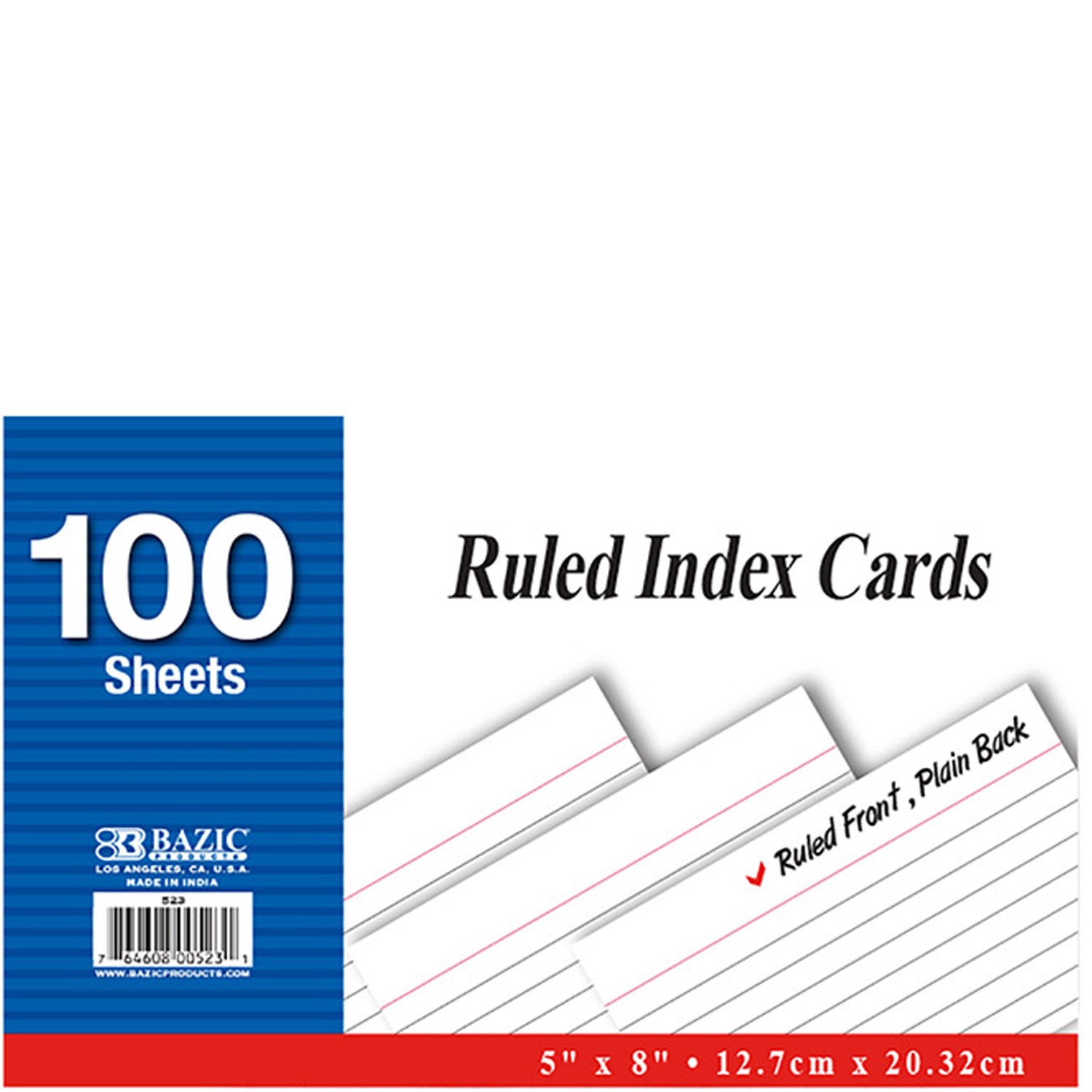100 Count 5" X 8" Ruled White Index Card