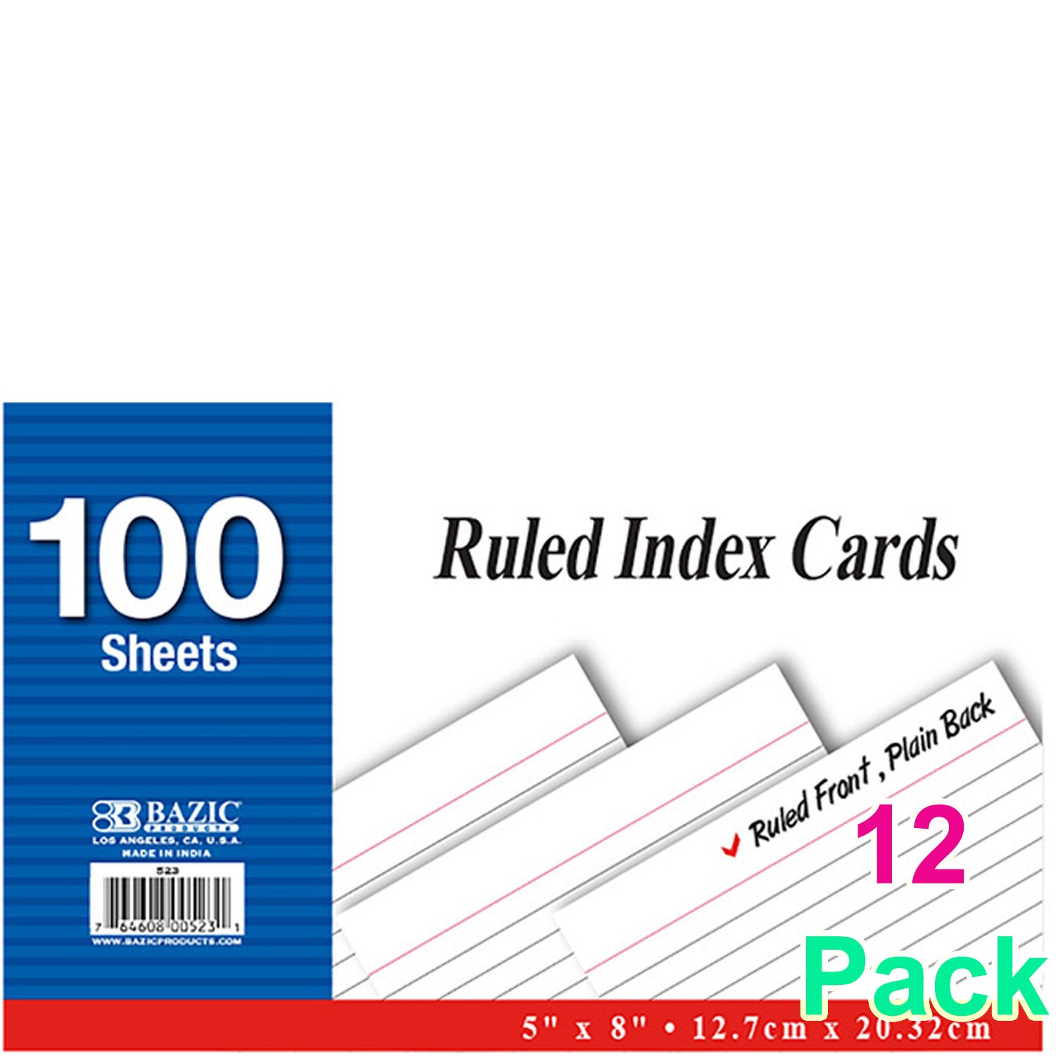 100 Count 5" X 8" Ruled White Index Card