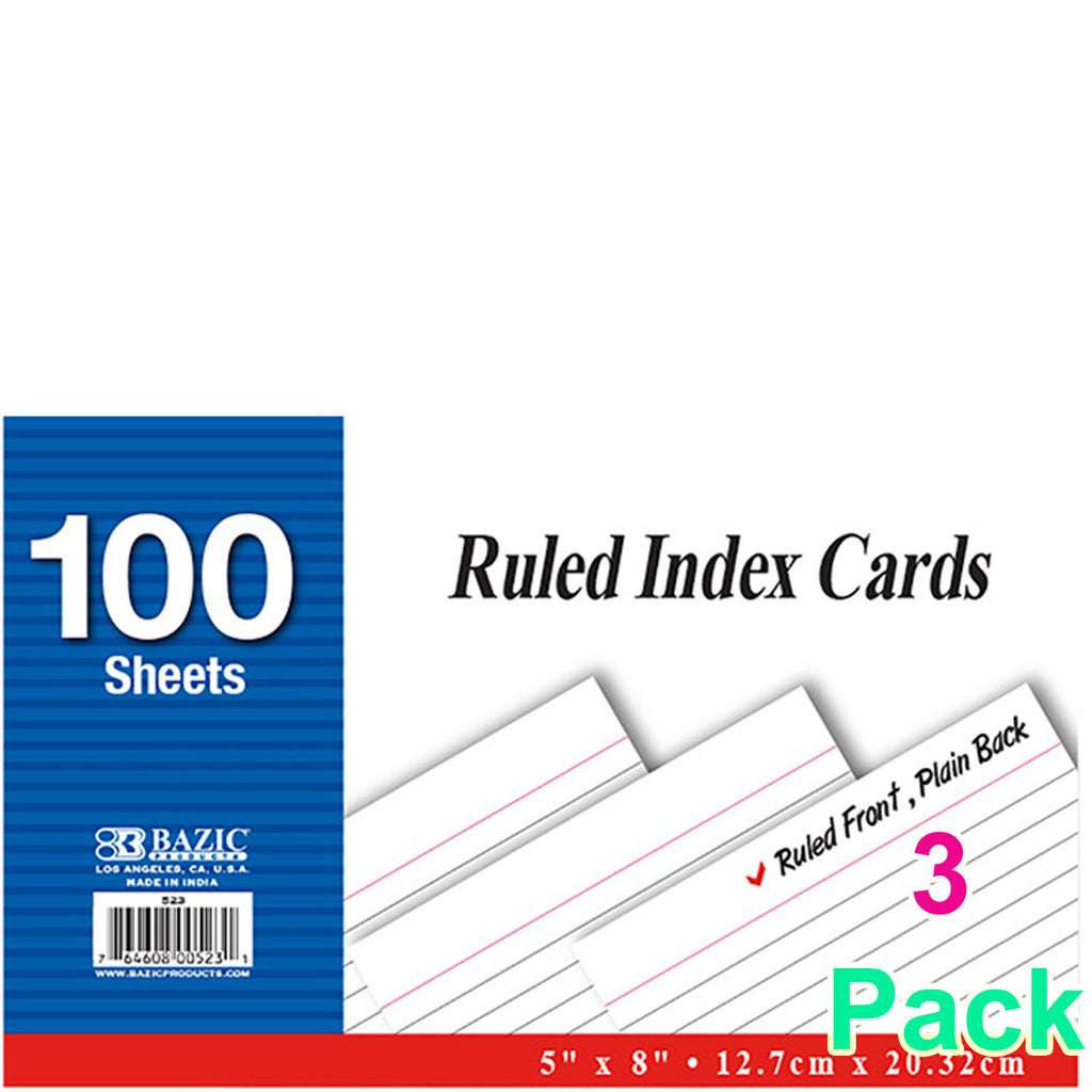 100 Count 5" X 8" Ruled White Index Card