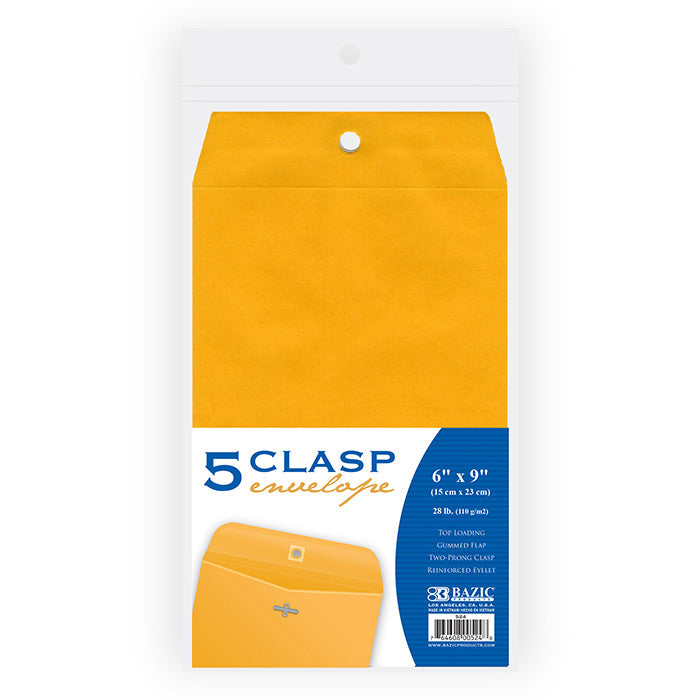 6" x 9" Clasp Envelope Eyelet Closure Mailing Paper Envelopes | 5 Ct