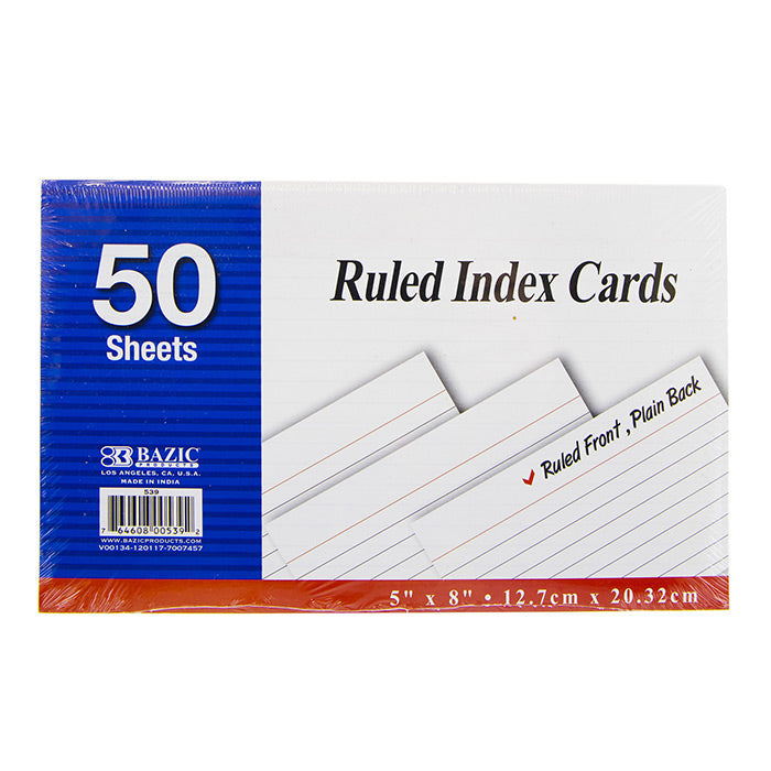 INDEX CARD 50-Cards RULED 5 in x 8 in | White