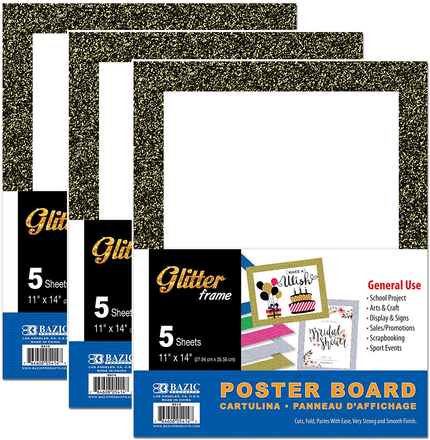 Poster Board for Presentation or Art 11" X 14" | White w/Gllitter Frame