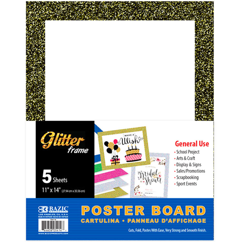 Poster Board for Presentation or Art 11" X 14" | White w/Gllitter Frame