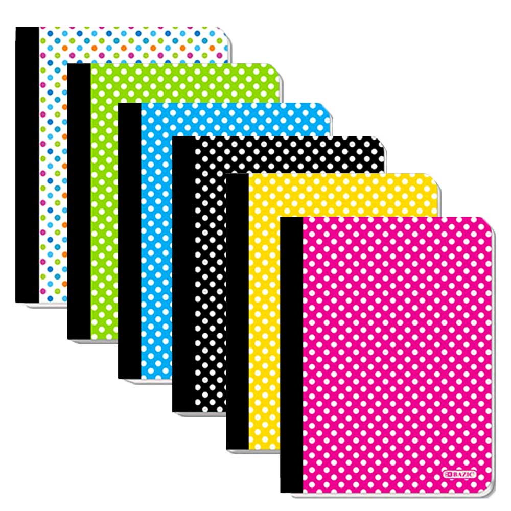 Composition Book College Ruled 100-Ct | Assorted Polka Dot Covers | Option: 24-Pack, 12-Pack, 6-Pack