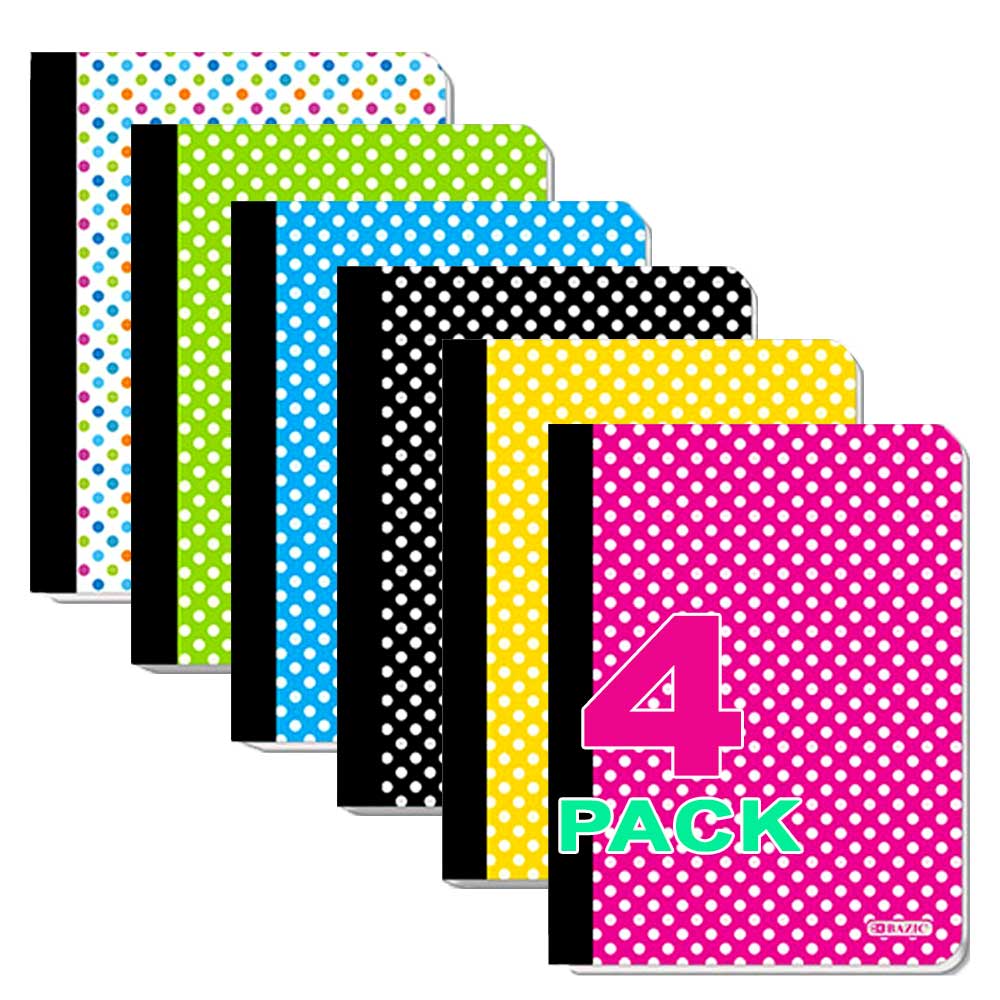 Composition Book College Ruled 100-Ct | Assorted Polka Dot Covers | Option: 24-Pack, 12-Pack, 6-Pack