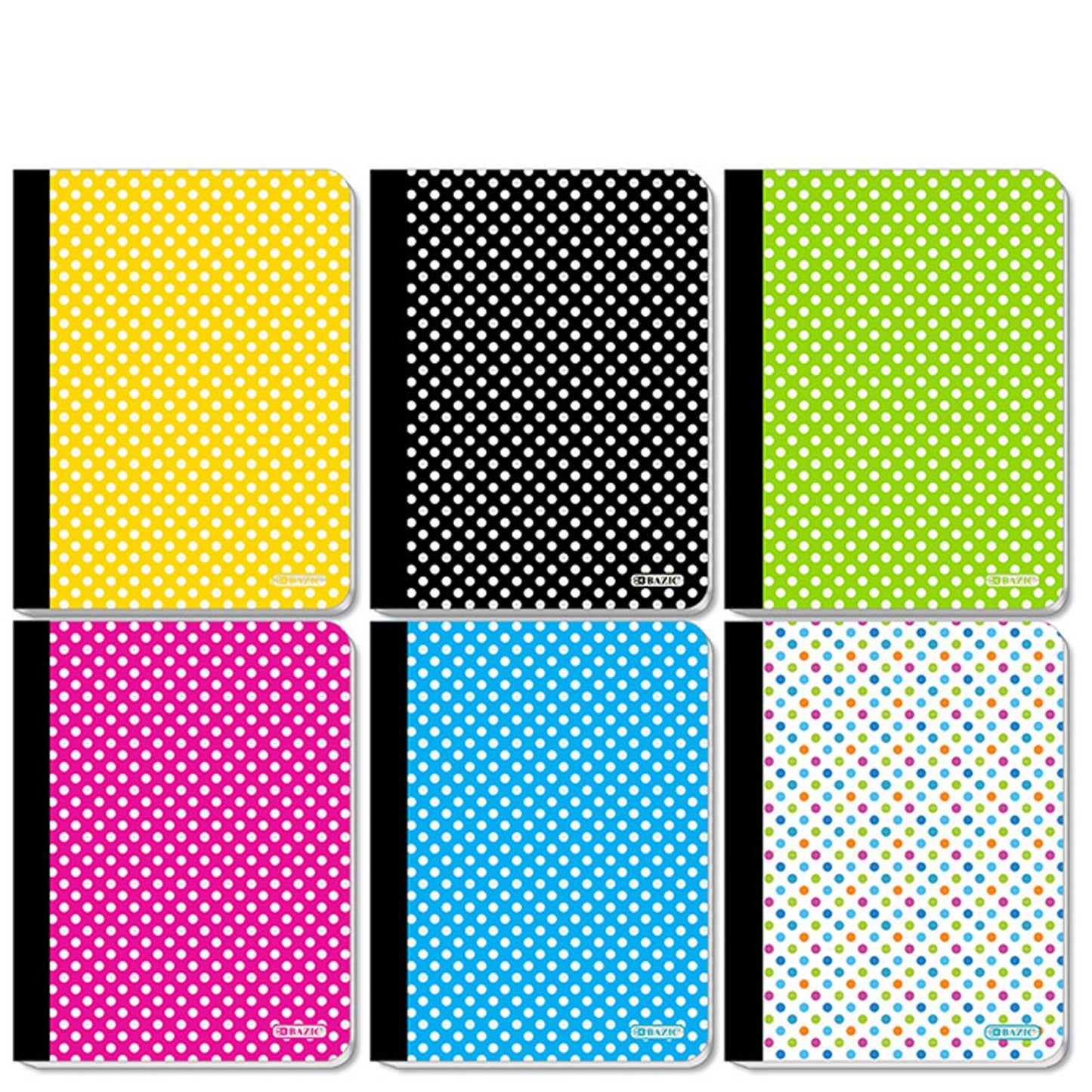 Composition Book College Ruled 100-Ct | Assorted Polka Dot Covers | Option: 24-Pack, 12-Pack, 6-Pack