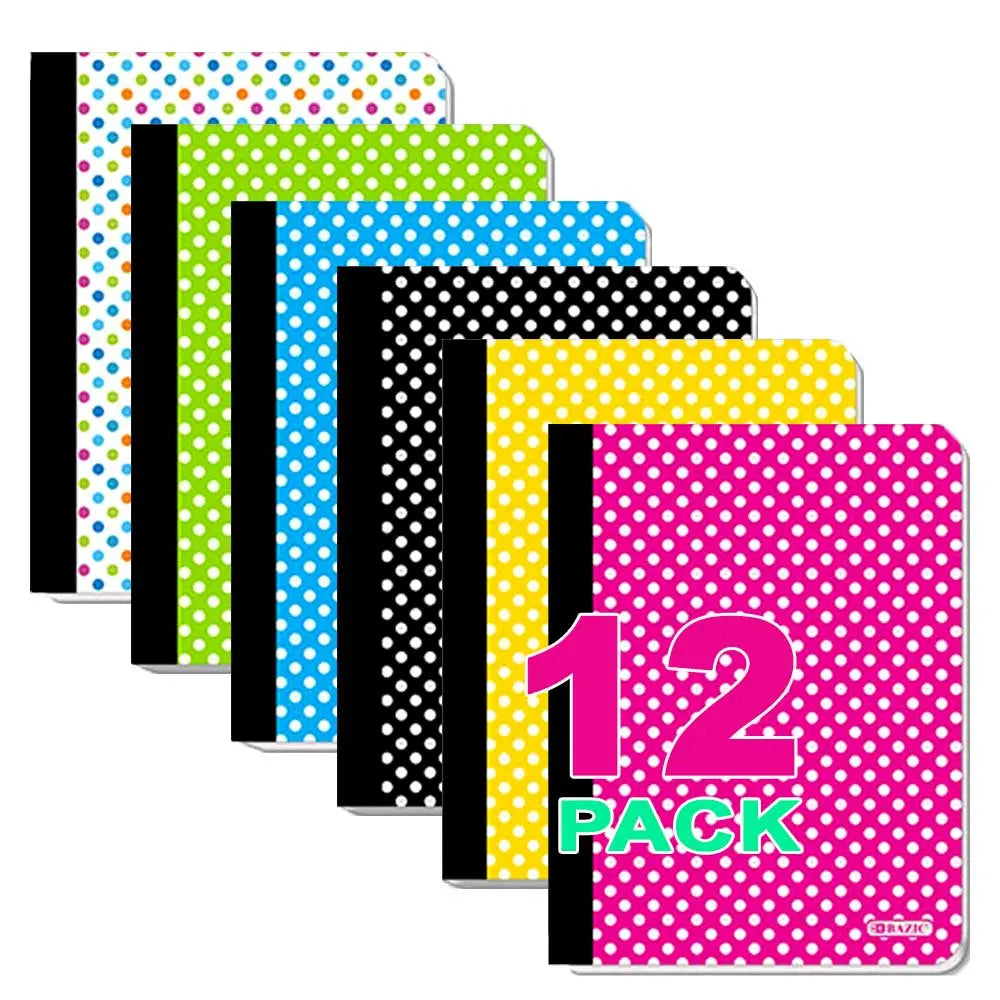 Composition Book College Ruled 100-Ct | Assorted Polka Dot Covers | Option: 24-Pack, 12-Pack, 6-Pack G8Central