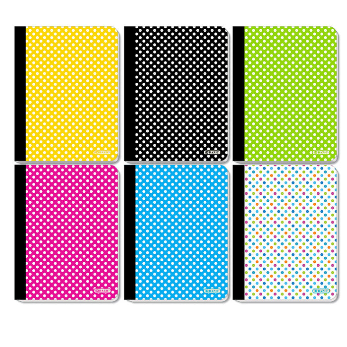 Composition Book College Ruled 100-Ct | Assorted Polka Dot Covers | Option: 24-Pack, 12-Pack, 6-Pack