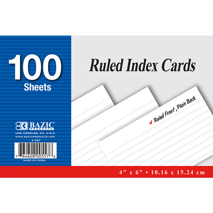 INDEX CARD 100-Cards RULED 4 in x 6 in | White