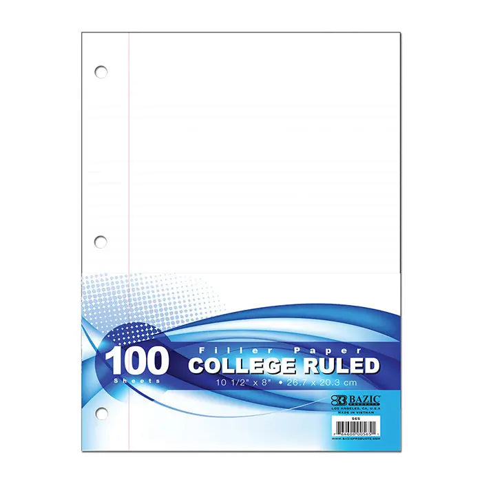 FILLER Paper College-Ruled & Loose Leaf for 3-Ring Binder | 10.5 in x 8 in G8Central