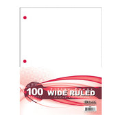 Binder Paper Wide-Ruled 100-Count for 3-Ring Binder 10.5 in x 8 in