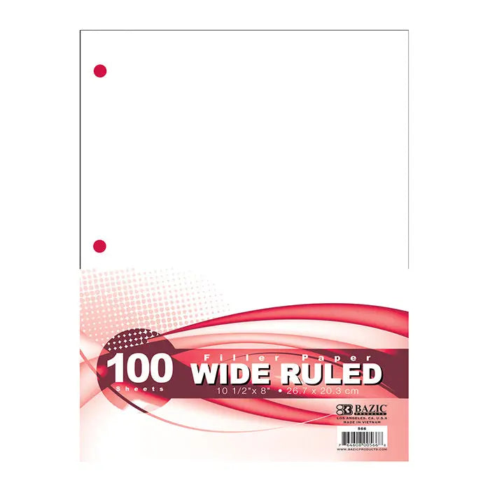 Binder Paper Wide-Ruled 100-Count for 3-Ring Binder 10.5 in x 8 in G8Central