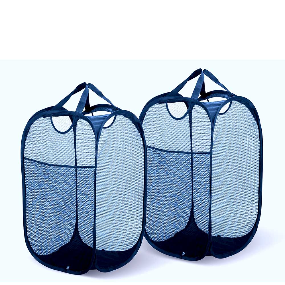 Laundry Baskets Mesh Pop Up With Side Pocket | Dark Blue