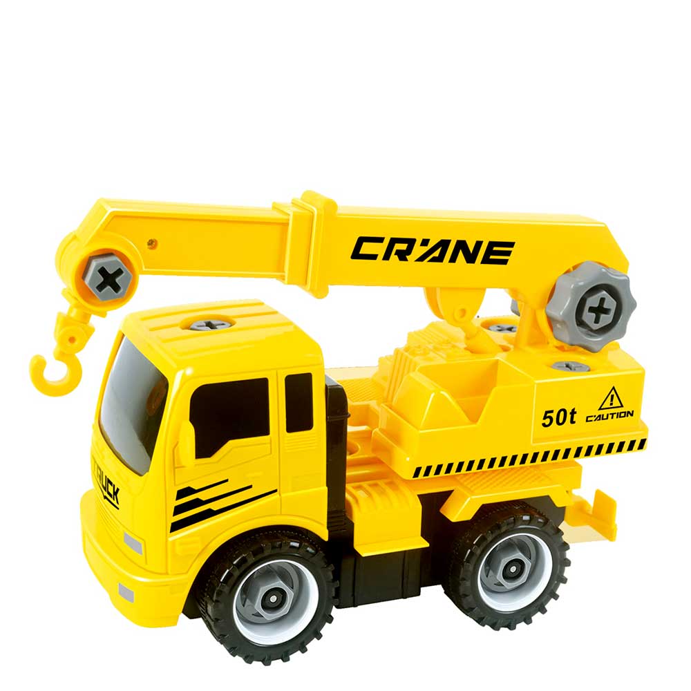 Take-A-Part Friction Powered Construction Trucks With Crane, Excavator, Mixer, Dump Truck