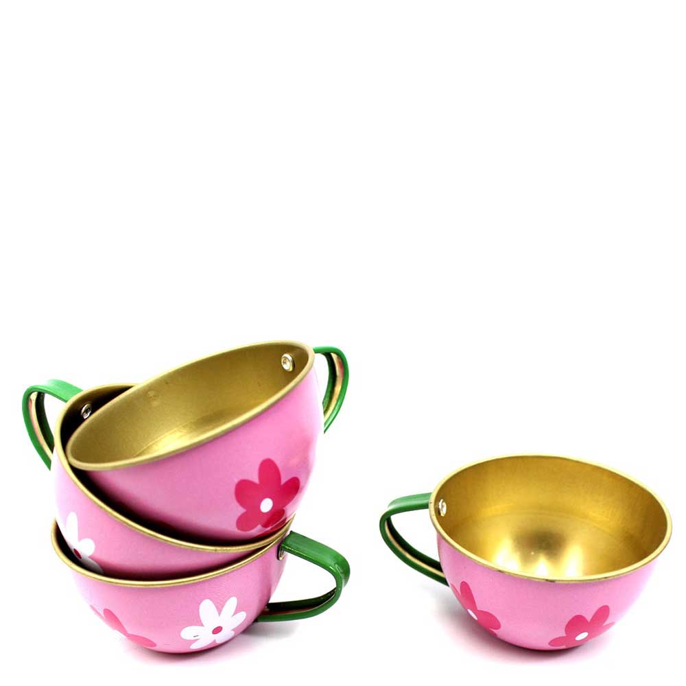 Metal Teapot And Cups Kitchen Playset (Flower)