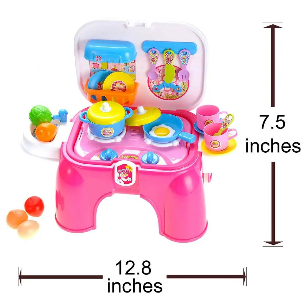 Portable Kids Kitchen Cooking Set Toy With Lights And Sounds, Folds Into Step Stool G8Central