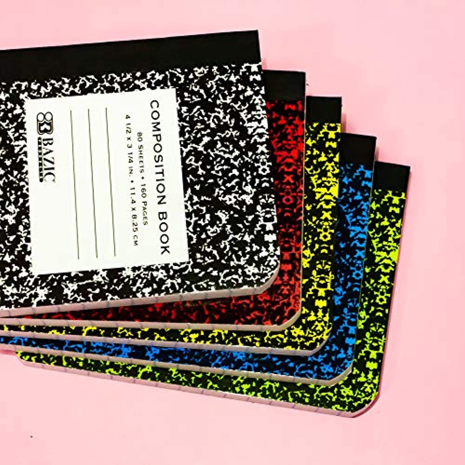 BAZIC 80 Sheets 4.5" x 3.25" Mini Marble Composition Book, Assorted Color Comp Books Memo Notebook with Lined Paper, Home School Office Supplies (2/Pack, 24-Pack) (Total 48 Books).