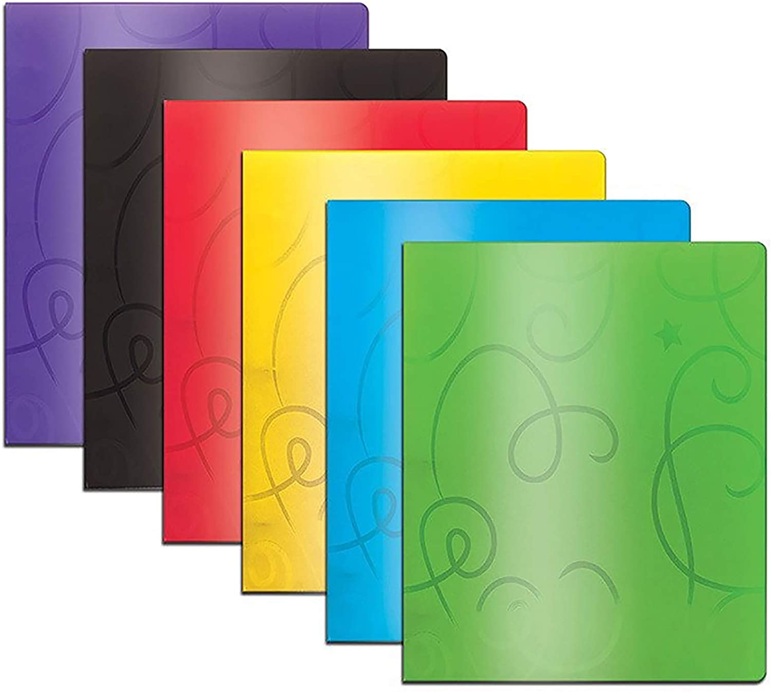 BAZIC Bubble Embossed 2-Pockets Poly Portfolio, Letter Size Assorted Colors Plastic Folder Holder Padfolio for Resume Interview Office Business Legal Document Papers Organizer, 6-Pack.