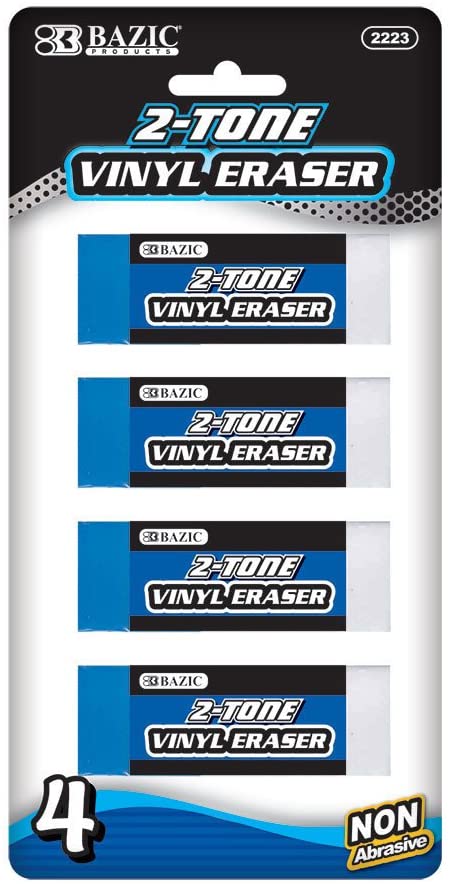 Two-Tone Vinyl Eraser, Blue White Colors Non Abrasive