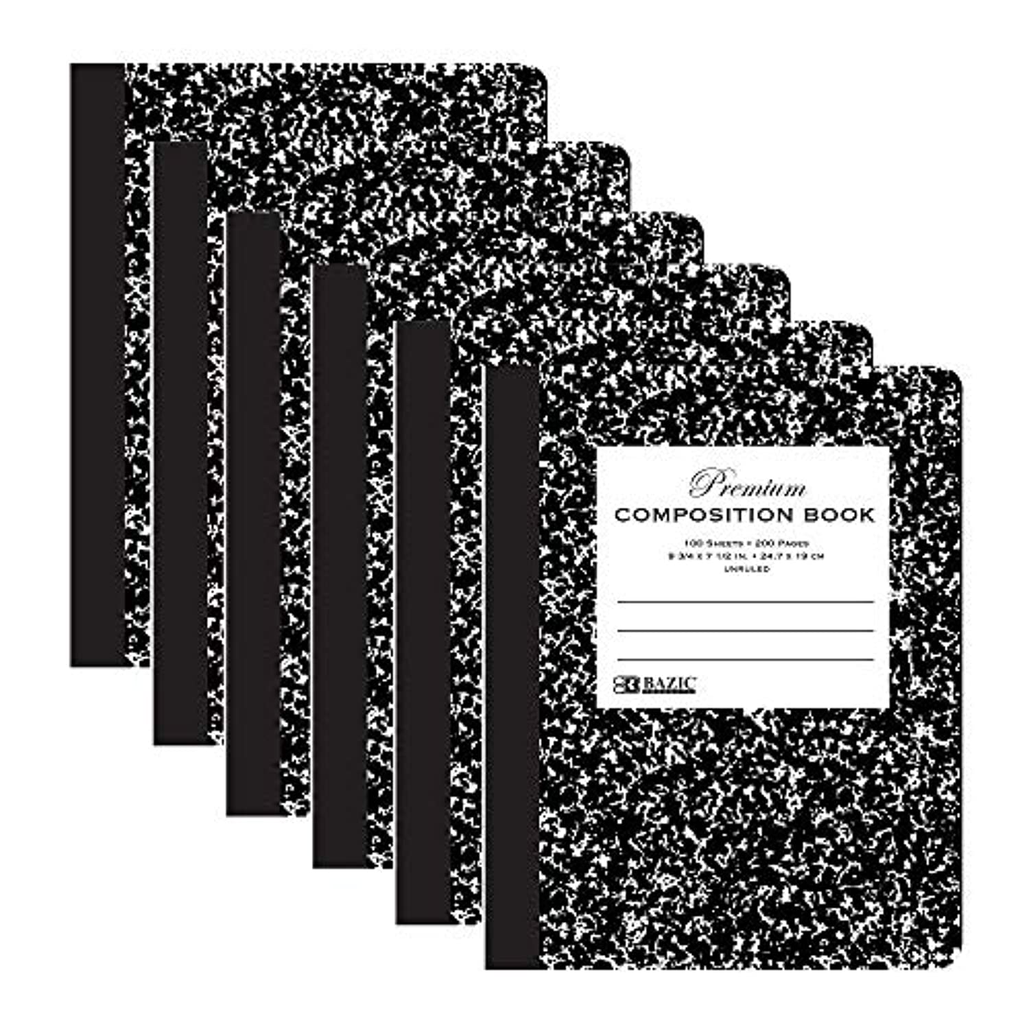 BAZIC Unruled 100 Sheet Black Marble Composition Book, Blank Journal Draw Comp Books Paper Notebook, Classic Black Marble Cover, for Office Student Class, 4-Pack.