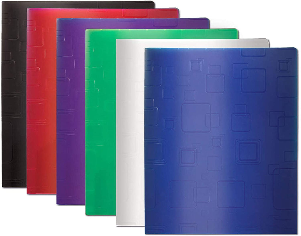 BAZIC Bubble Embossed 2-Pockets Poly Portfolio, Letter Size Assorted Colors Plastic Folder Holder Padfolio for Resume Interview Office Business Legal Document Papers Organizer, 6-Pack.