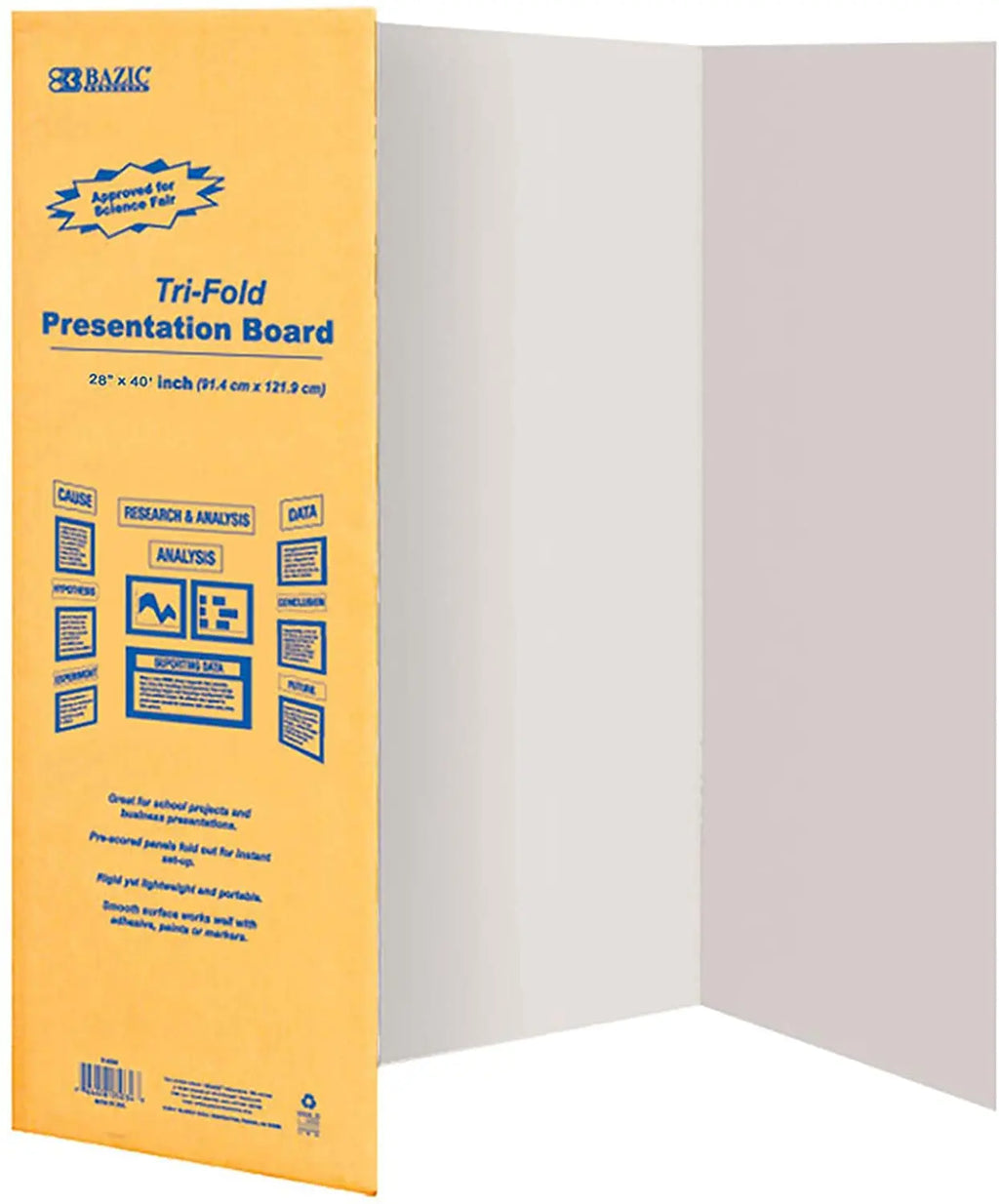 BAZIC 28 X 40 White Trifold Corrugated Presentation Poster Board, Display Cardboard Panel, School Art Projects Science Fair, 2-Pack.