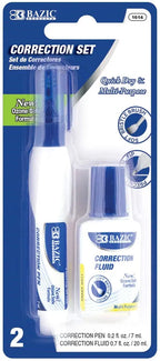 Correction Pen with Metal Tip & Correction Fluid (2/Pack).