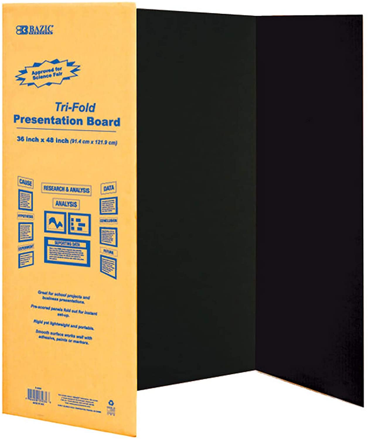 BAZIC 36 X 48 Black Trifold Corrugated Presentation Poster Board, Display Cardboard Panel, School Art Projects Science Fair Class, 2-Pack.