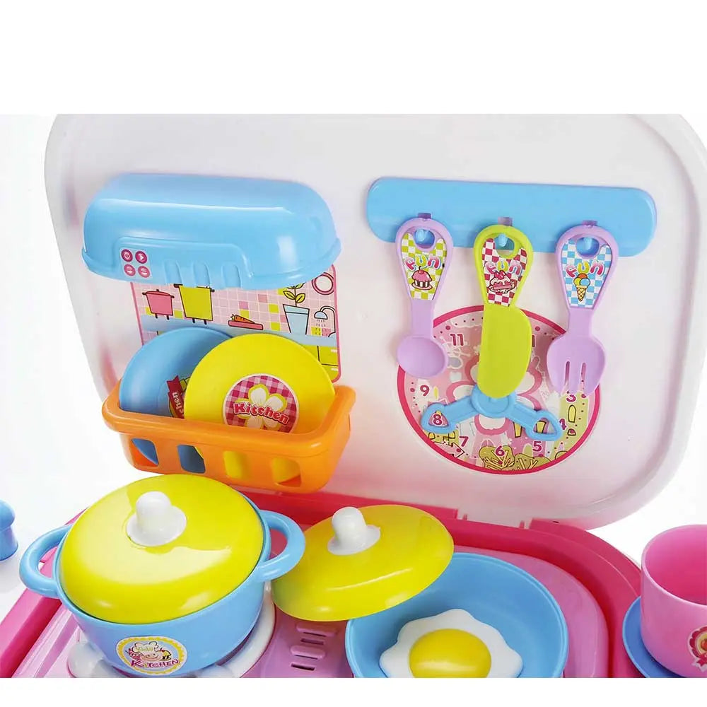 Portable Kids Kitchen Cooking Set Toy With Lights And Sounds, Folds Into Step Stool G8Central