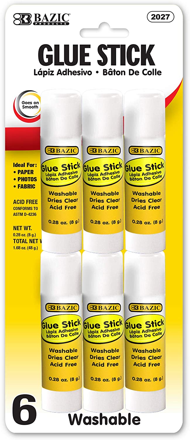 BAZIC 8g/0.28 Oz. Small Glue Stick, White Multi-Purpose Acid Free, Ideal for Photos Paper Kids Art Craft at School Home Office (6/Pack), 1-Pack.
