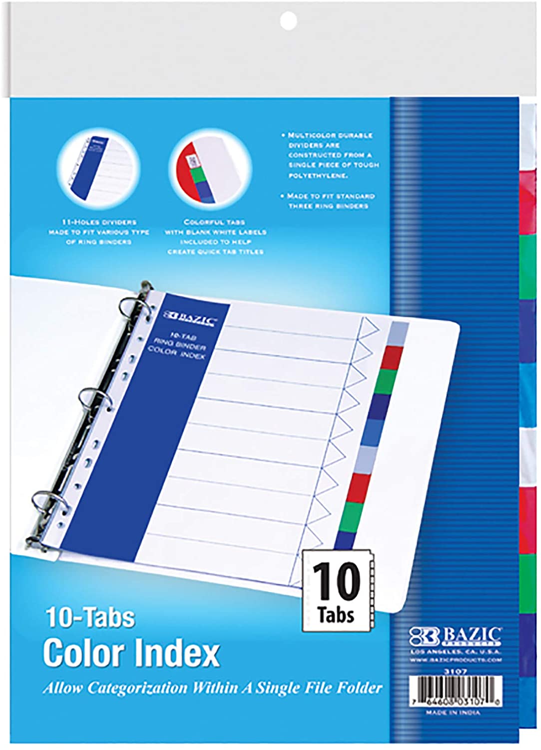 BAZIC 3-Ring Binder Dividers w/ 5-Insertable Color Tabs, 1-Pack.