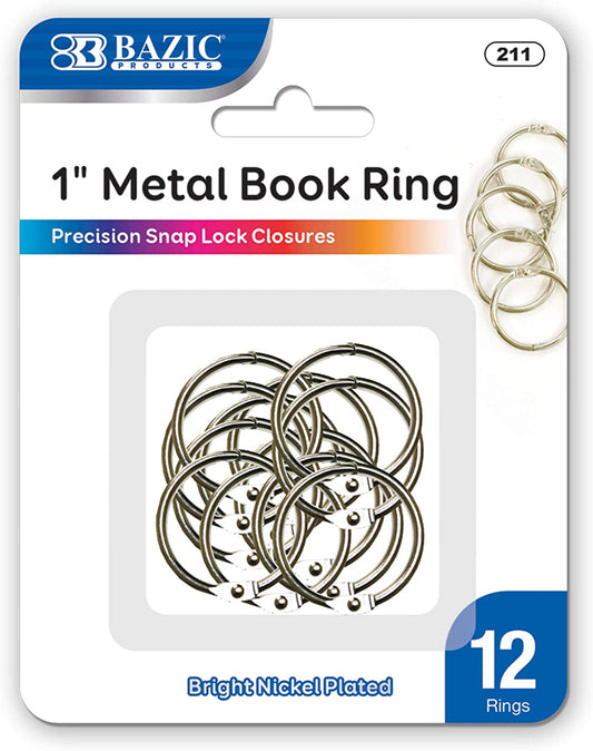 Metal Book Rings (12/Pack) | 1-inch.