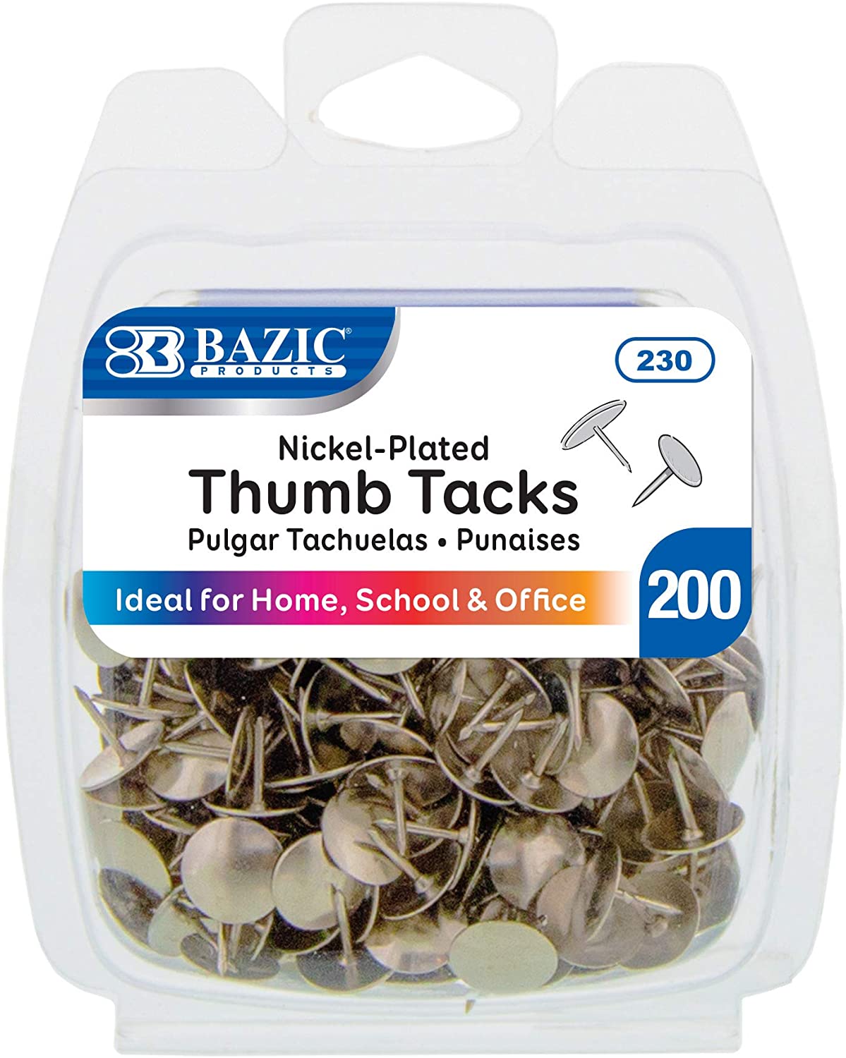 BAZIC Gold Metallic Push Pins Thumb Tacks, 3/8 Inch Flat Head Steel Metal Push Pin Thumbtack Sharp Points for Cork Bulletin Board Posters Craft Picture Office Home School (200/Pack), 1-Pack.