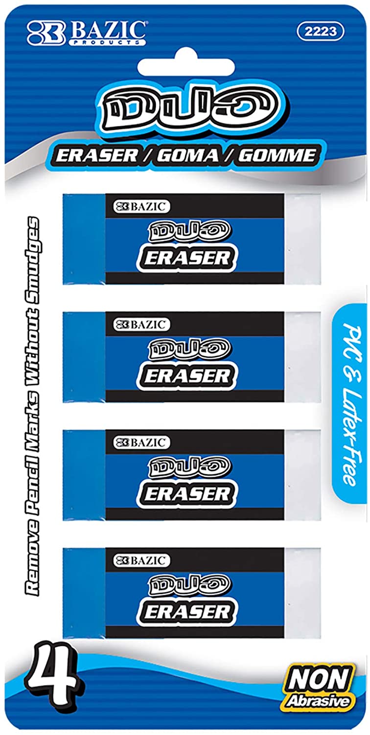 Two-Tone Vinyl Eraser, Blue White Colors Non Abrasive