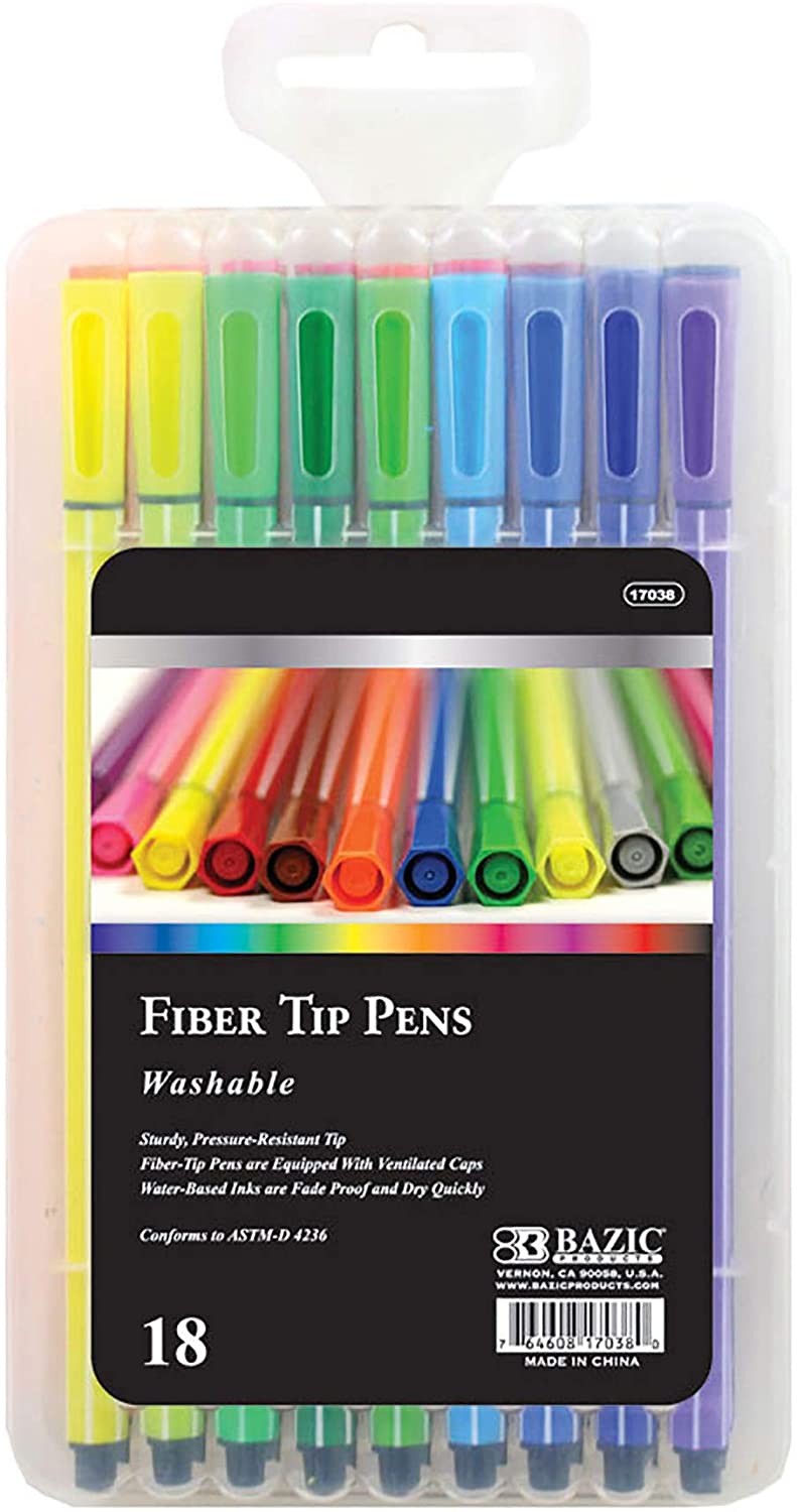 18 Color Washable Fiber Tip Pen Marker, Fine Point Drawing Writing Coloring Painting Sketching