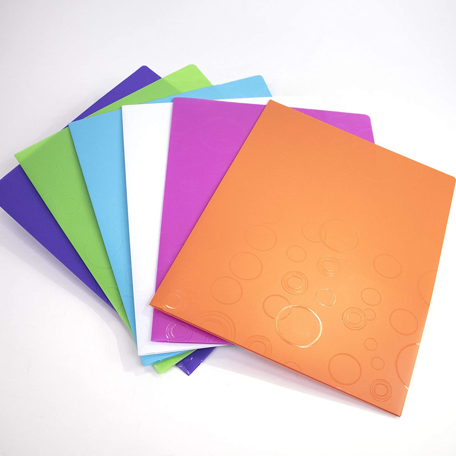 BAZIC Bubble Embossed 2-Pockets Poly Portfolio, Letter Size Assorted Colors Plastic Folder Holder Padfolio for Resume Interview Office Business Legal Document Papers Organizer, 6-Pack.