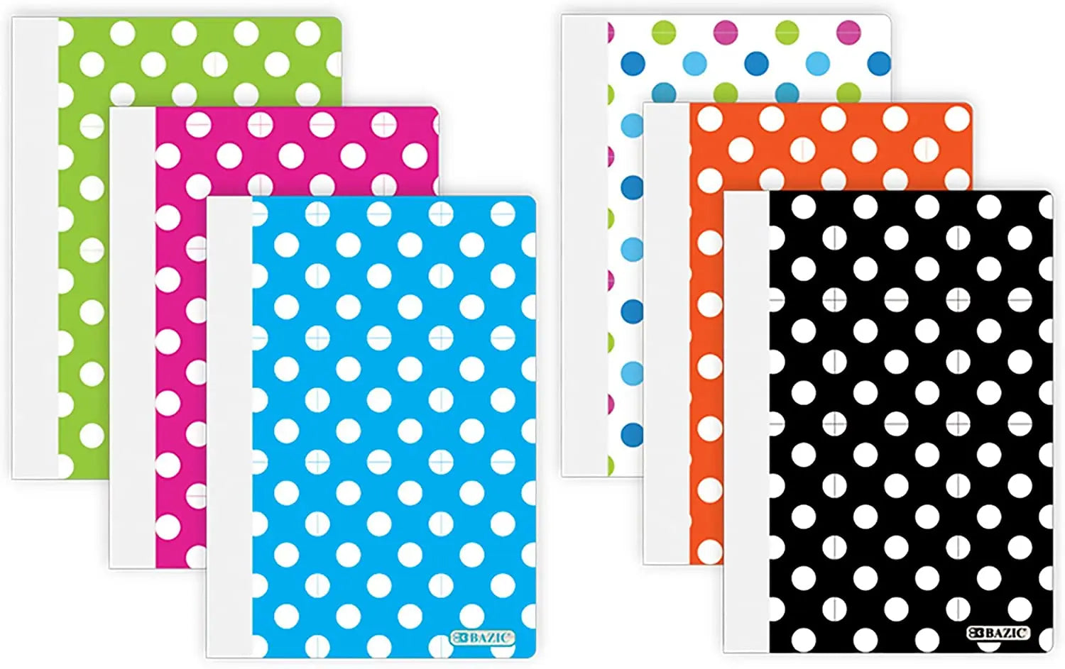 BAZIC 80 Sheets 5" x 7" Polka Dot Poly Cover College Ruled Personal Composition Book, Comp Books Writing Journal Notebook w/Lined Paper, for School Office Student Schedule, 6-Pack.