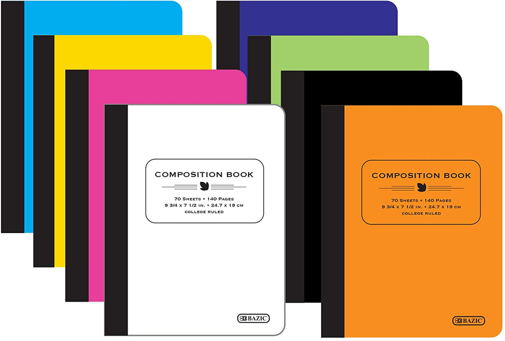 BAZIC College Ruled 70 Sheets Poly Cover Composition Book, Elegant Comp Books Writing Journal Notebook with Lined Paper, Home School Office Supplies for Student Class Schedule, 48-Pack.