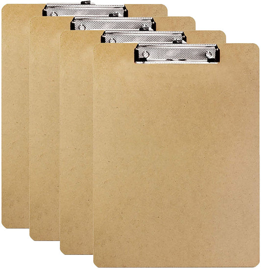 Wood Hardboard Clipboard w/Low Profile Clip, 12.5" x 9" Fit A4 Letter Size Paperboard, Business Office School Teacher Student College, 1-Pack.