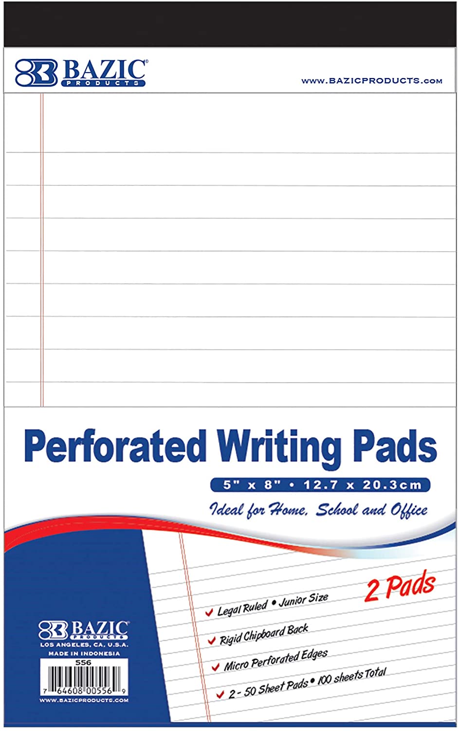 BAZIC 50 Ct. 5" X 8" Canary Jr. Perforated Writing Pad, Lined Ruled Memo Writing Papers Pads, Note Paper for Taking Notes, Yellow(2/Pack), 6-Pack (Total 12 Pads).